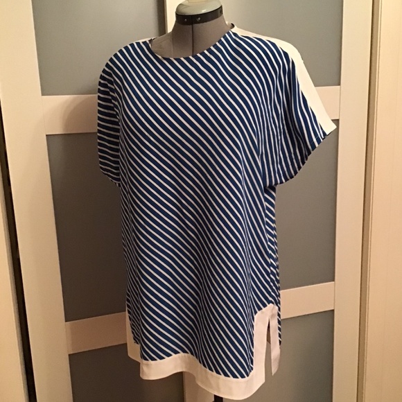 Tory Burch Tops - Tory Burch Striped White Blue Tunic Size S/P